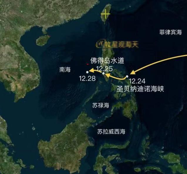 林肯号航空母舰和舰队，圣诞节后位于黄岩岛附近海域活动。12月28号的卫星图像显示