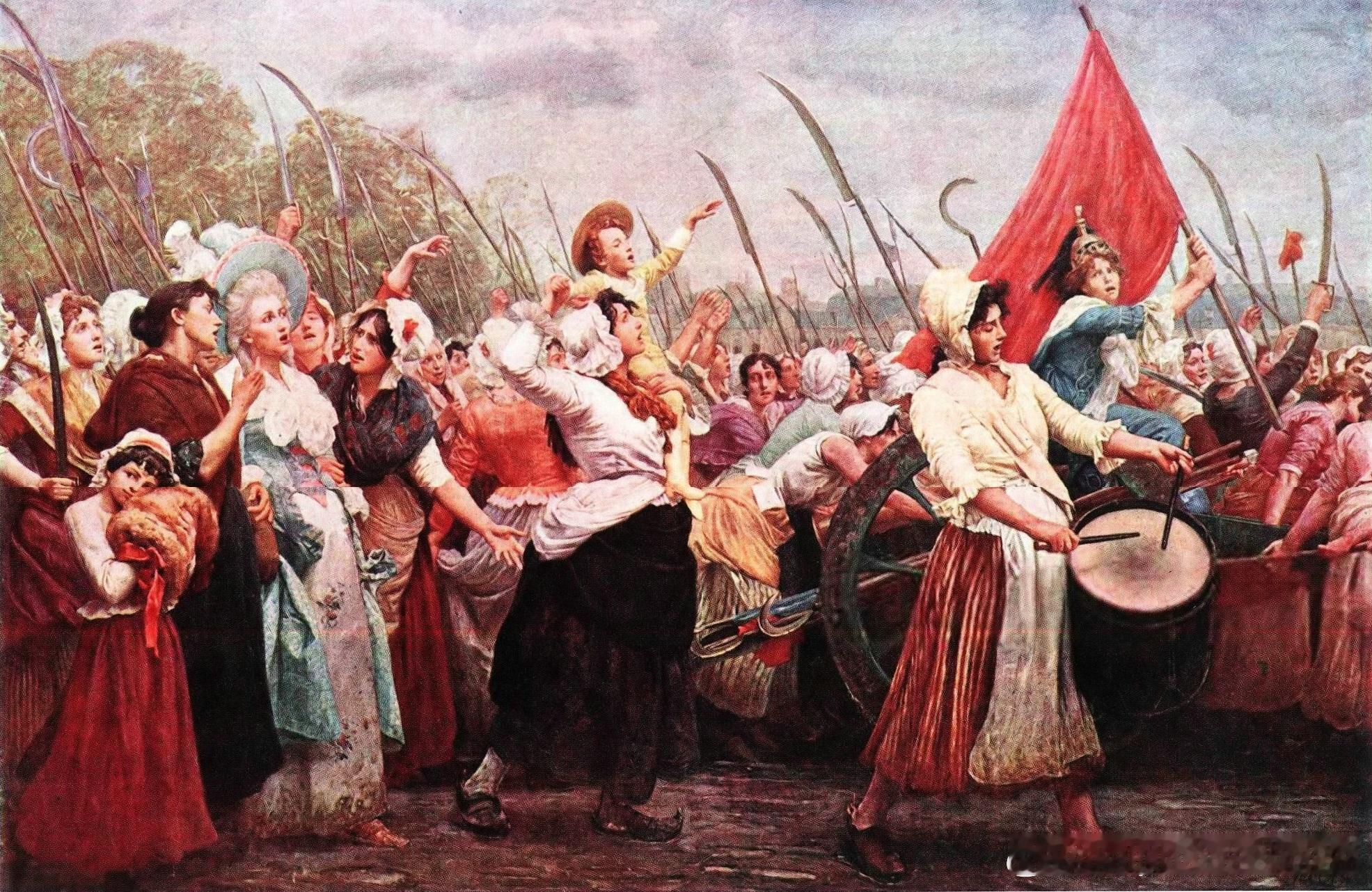 1789年10月5日由7000名妇女组成的团队向凡尔赛进发，强迫路易十六从凡尔赛