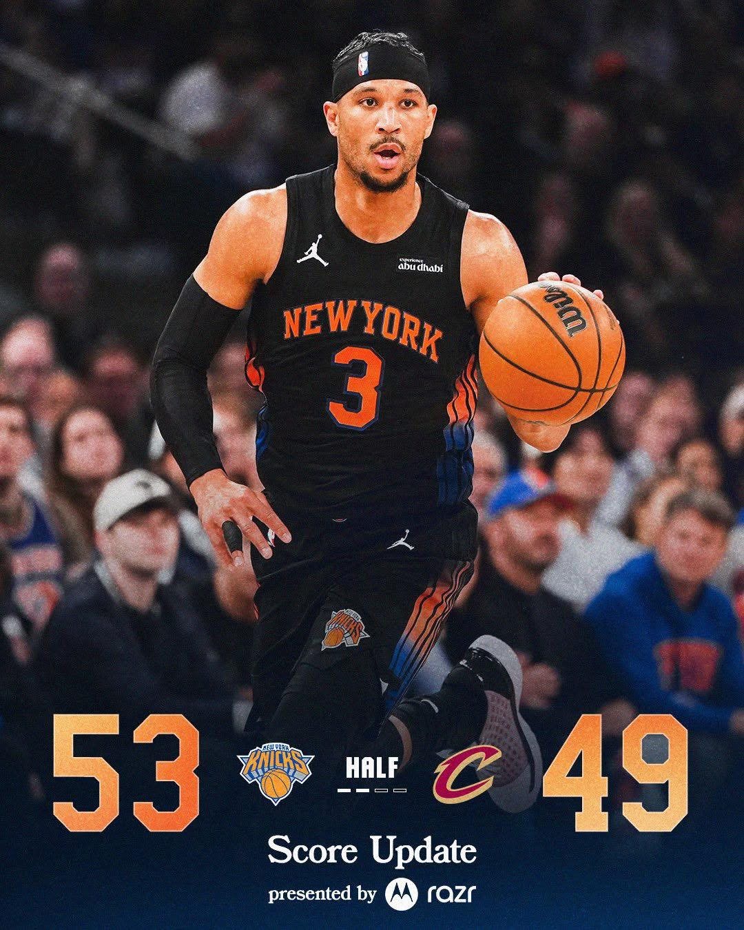 謝倫賓遜（Jalen Brunson）上半場射6中1，只得2分，但紐約力搏仍能領