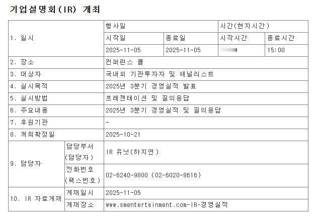 【twi】SM娱乐将于明天（11月5日）公布其2026年第一季度的音乐发行阵容预