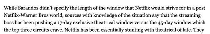 来自deadline的消息，虽然Netflix的老总泰德·萨兰多斯公开表态支持院