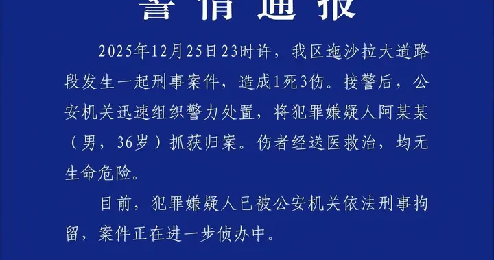 攀枝花警方通报一起刑事案件：1死3伤，嫌犯已被刑拘