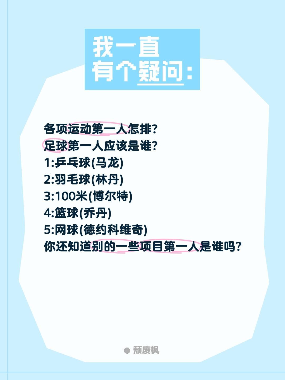 各项运动第一人都是谁?各项运动第一人怎排?
足球第一人应该是谁?
1:乒乓球(马