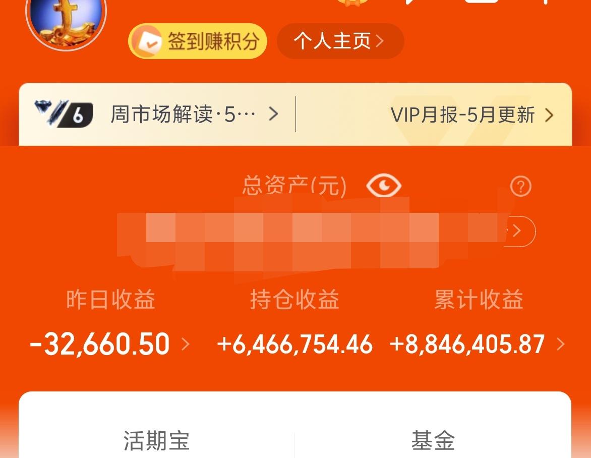 上周五基金-3W，累计收益884W。
连续调整几天了，今天继续调整，不过今天的调