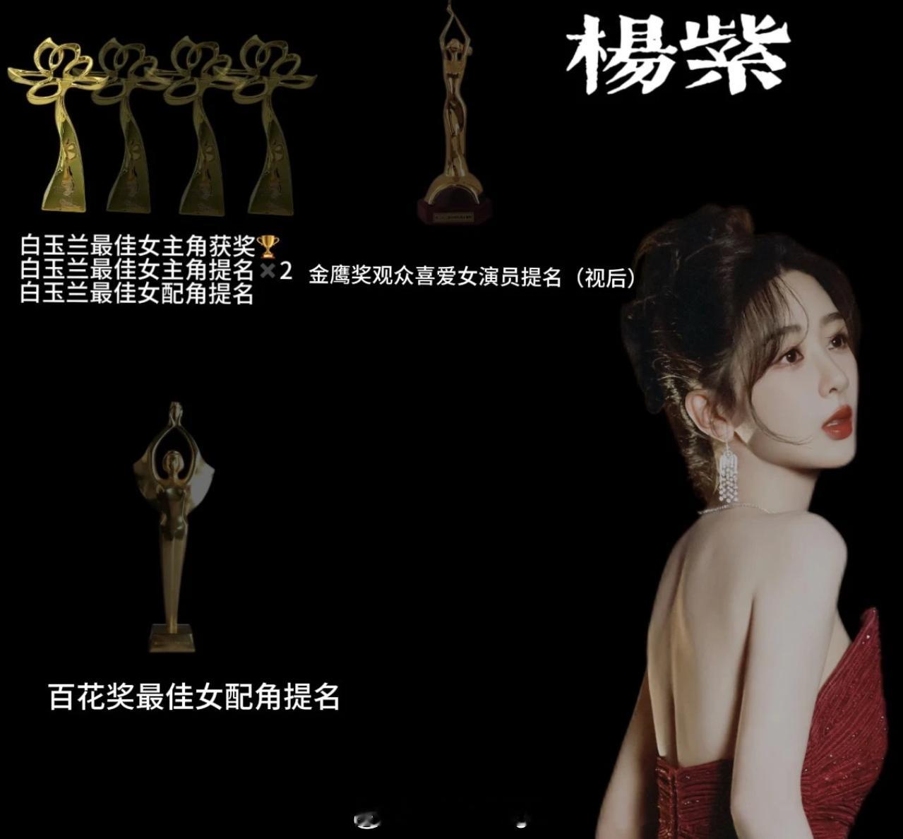 杨紫迪丽热巴主流大奖实绩 首位90🌸白玉兰视后和首位90🌸金鹰视后 