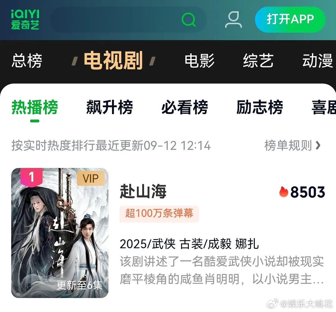 中午12点，成毅赴山海爱奇艺站内热度破8500啦，这真的算近期爆开的剧了吧[求饶