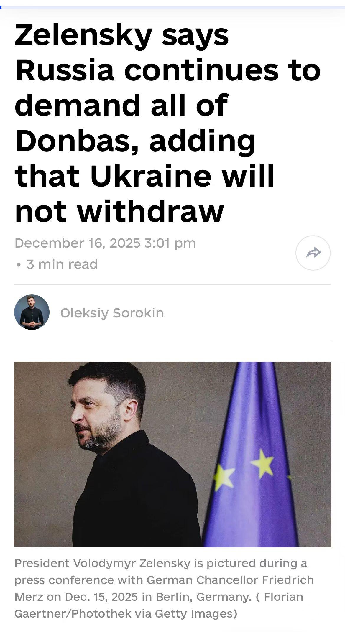 乌克兰和平谈判仍然没有解决的关键问题——顿涅斯克地区。泽连斯基表示，俄罗斯仍然要