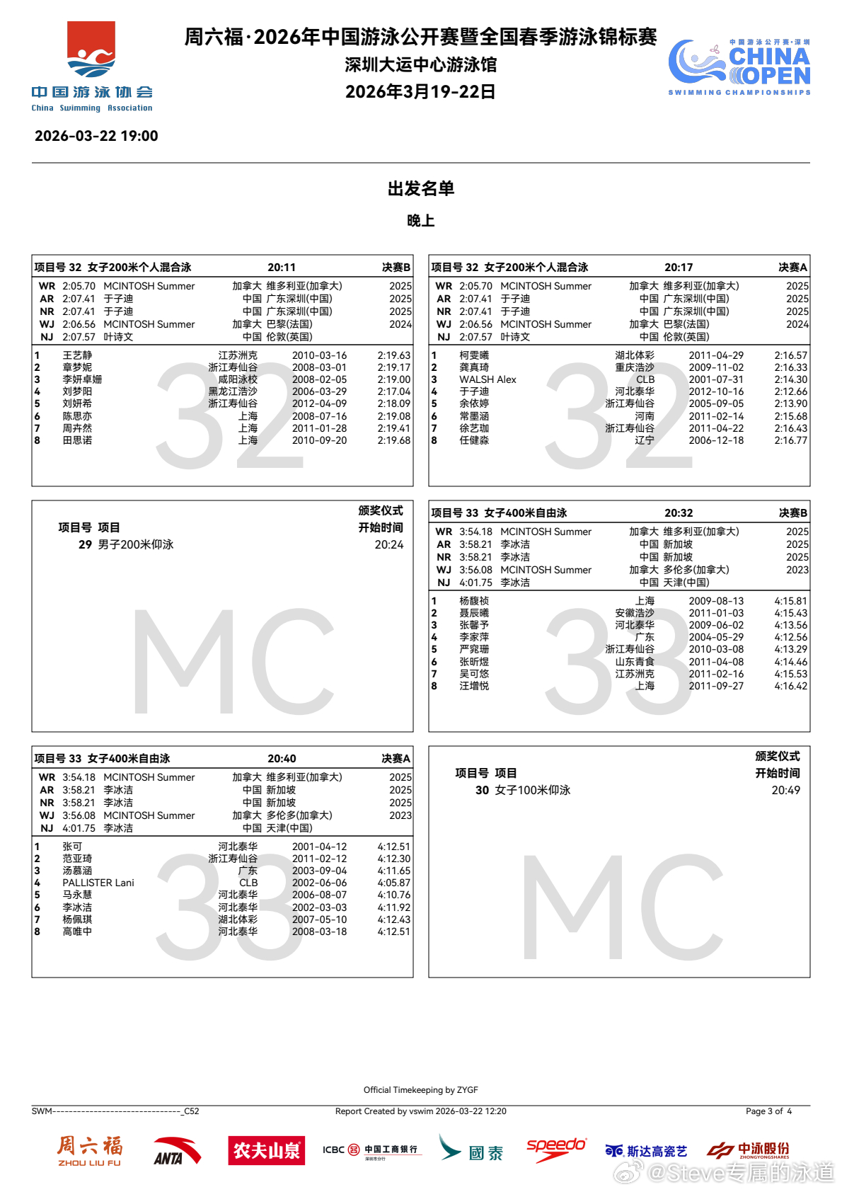 汪顺的2026｜2026中国游泳公开赛暨全国春季游泳锦标赛day43.22·决赛