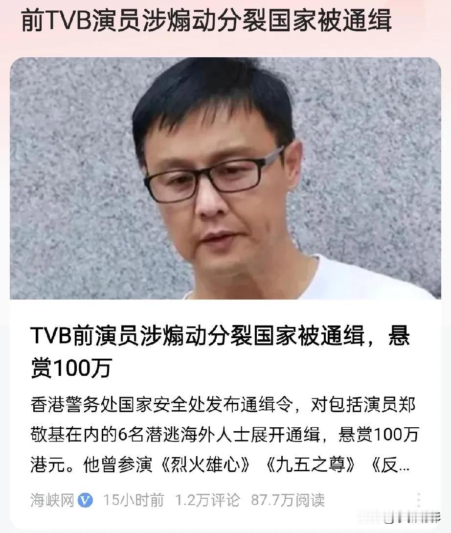 演员郑敬基，已被通缉，悬赏金额100万，据悉他目前流窜于加拿大一带，当地的网友可