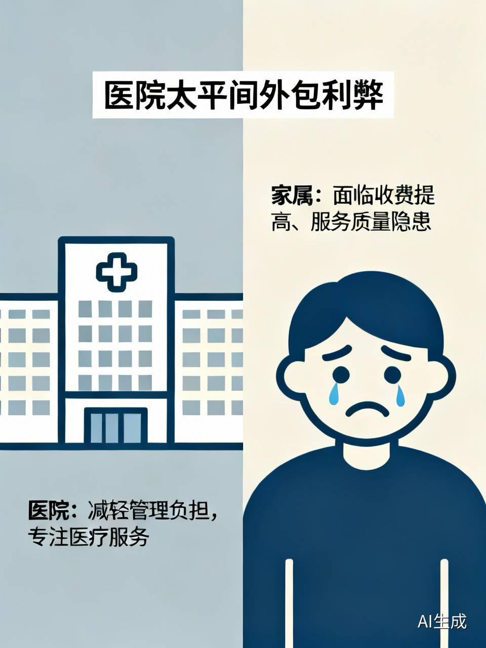 医院太平间外包这事，得从多面来看。
从医院角度，外包可以减轻管理负担，把更多精力