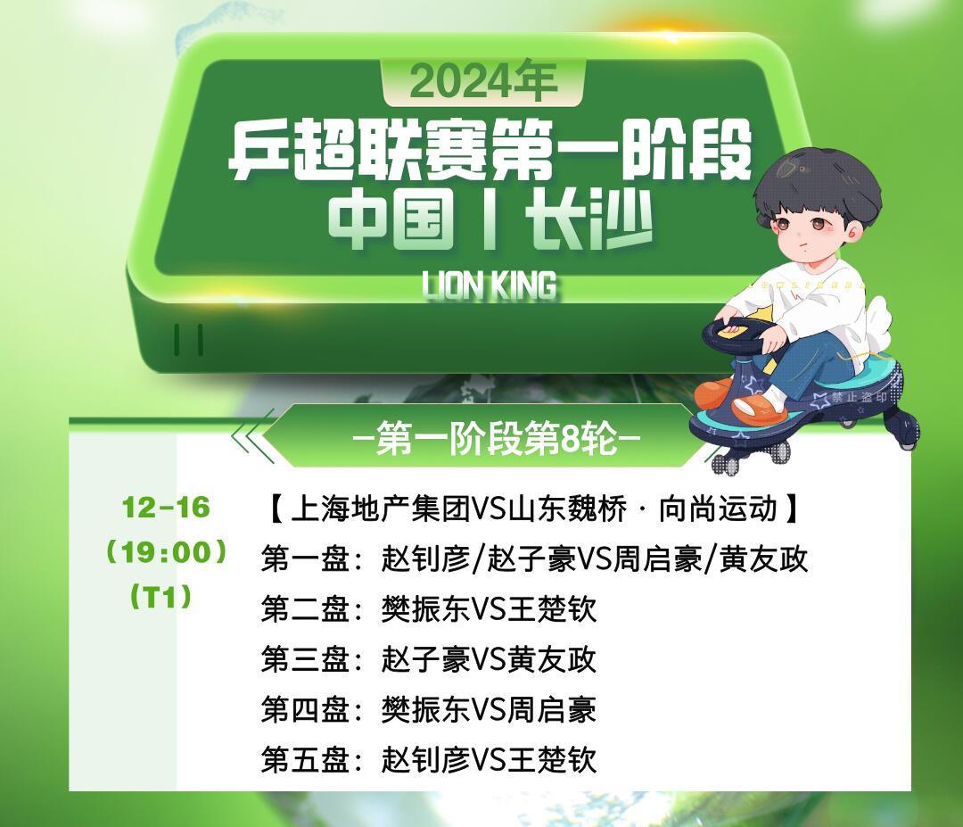 上海地产vs山东魏桥 2024乒超联赛第一阶段第八轮山东魏桥vs上海地产王楚钦v