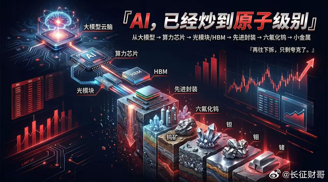 今天，翔鹭钨业涨停，章源钨业涨停，金钼股份涨停。中钨高新、贵研铂业、东方钽业跟涨