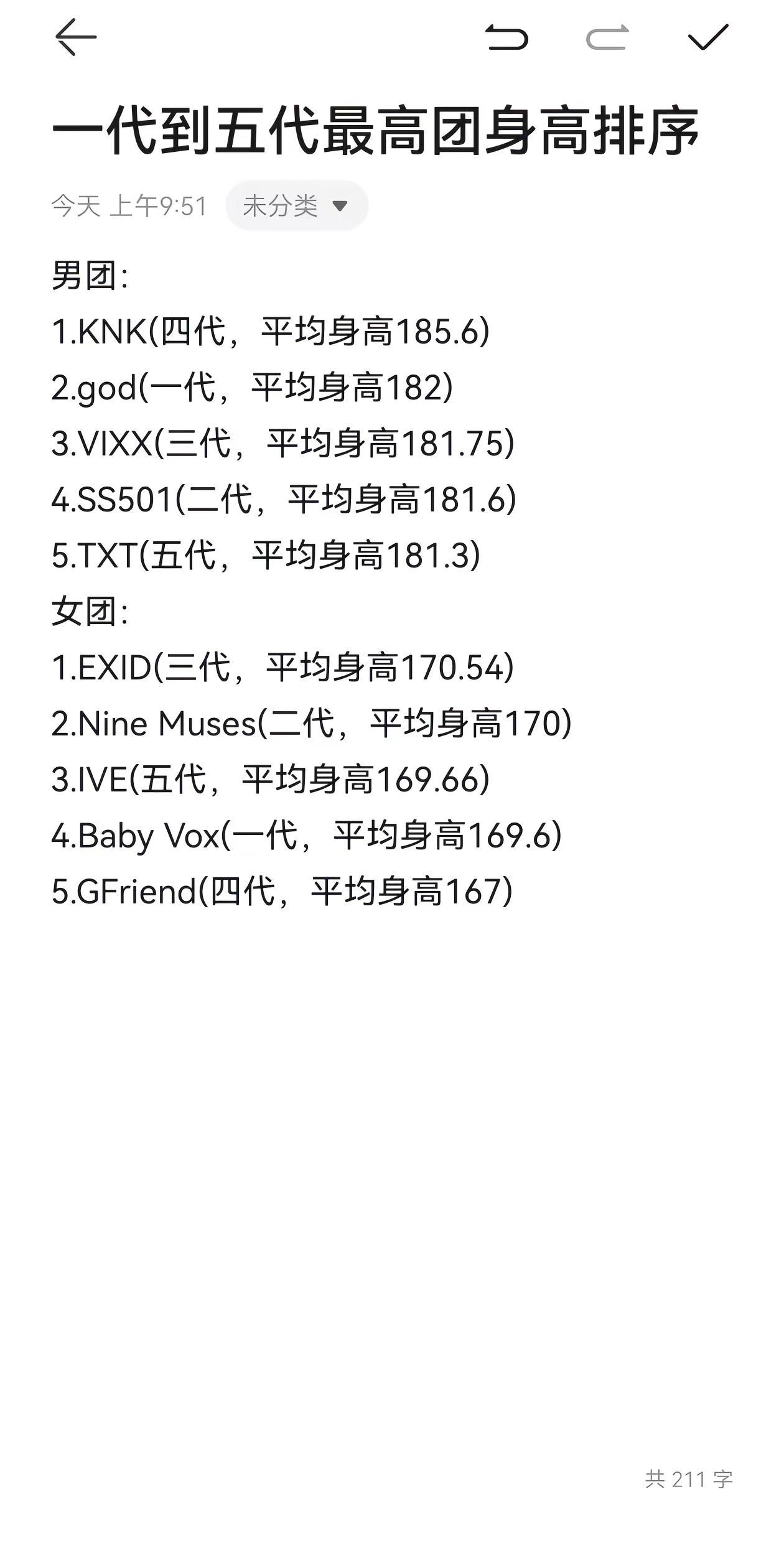 一代到五代最高团身高排序。看看一代到五代男女团谁最高？kpop 韩娱 爱豆 追星