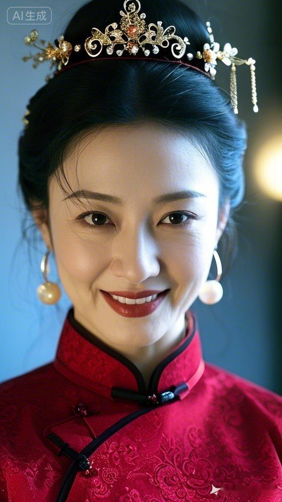 古典优雅，红衣华贵，笑靥如花。