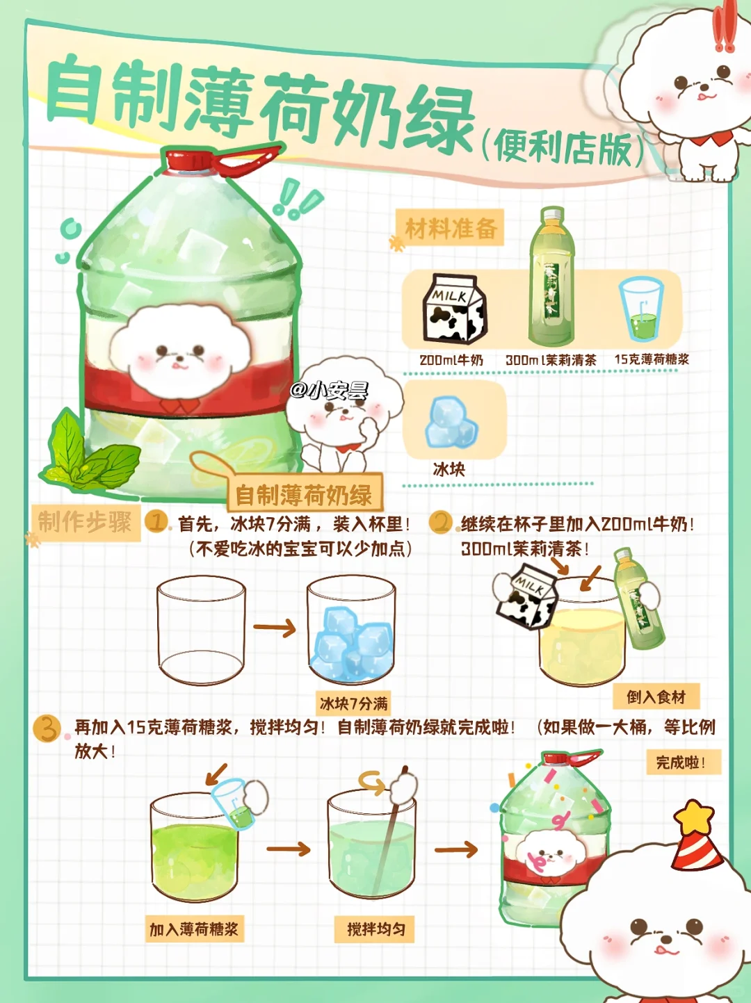 2⃣️分钟自制一桶薄荷奶绿🧊嘴巴像开了空调