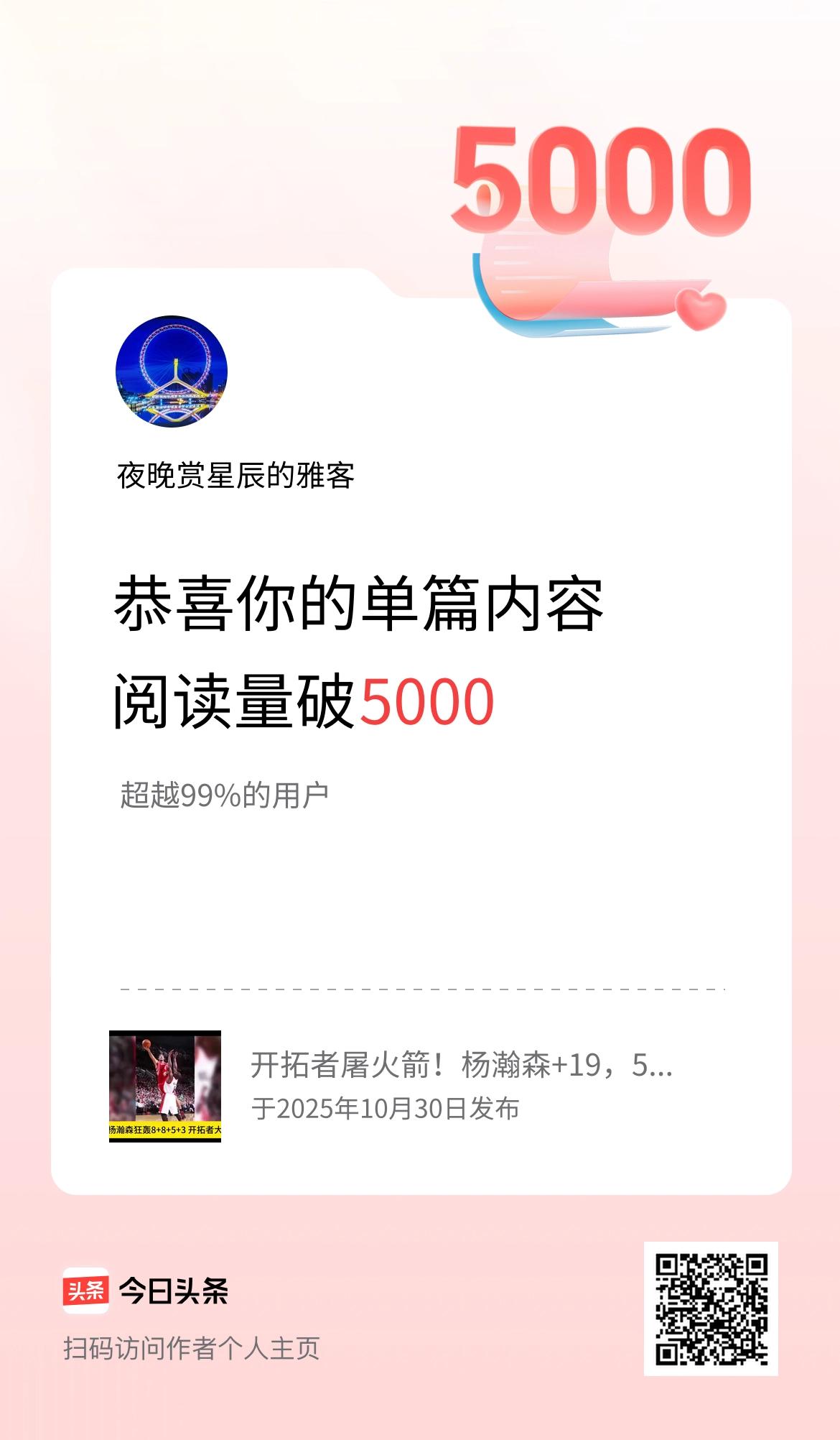 单篇内容获得阅读量破5000啦！