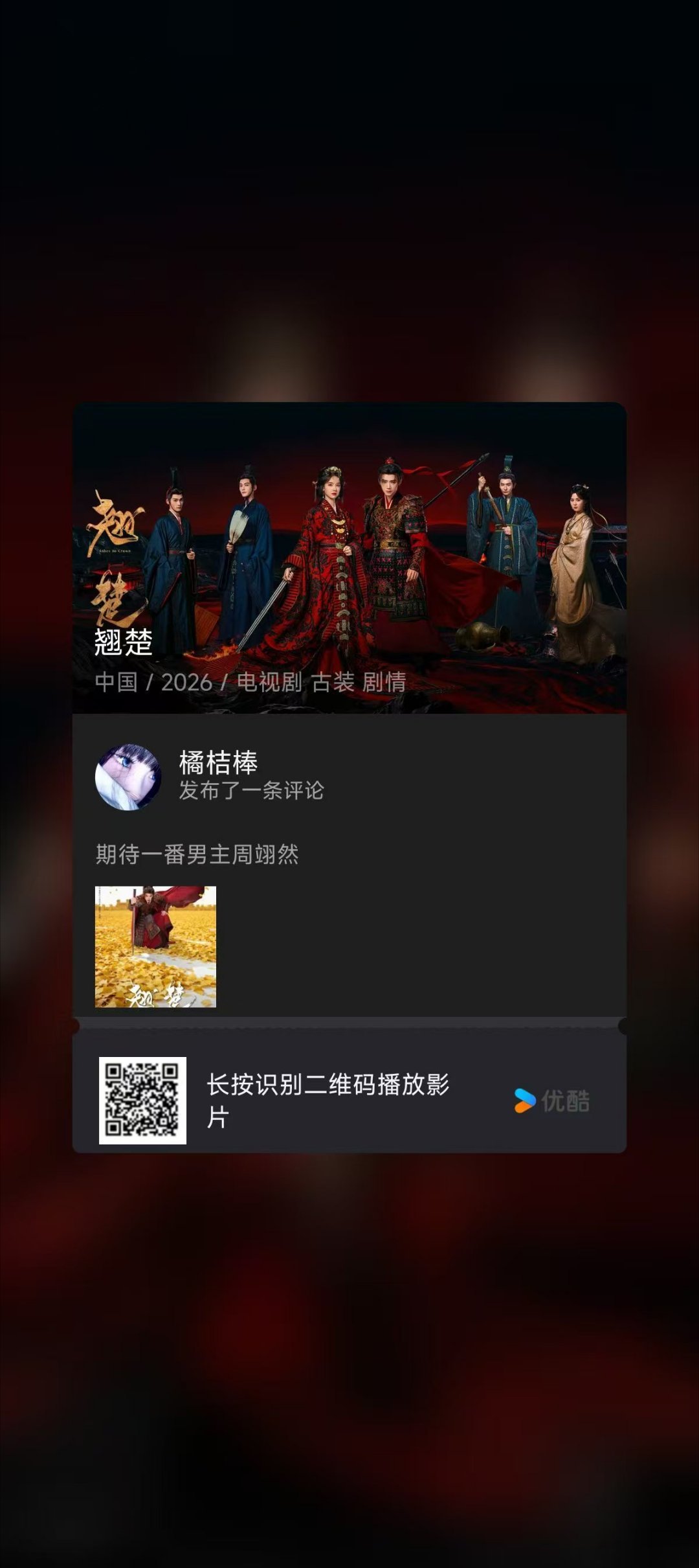 优酷扫描点赞，完成带谢燕来补10条周翊然
