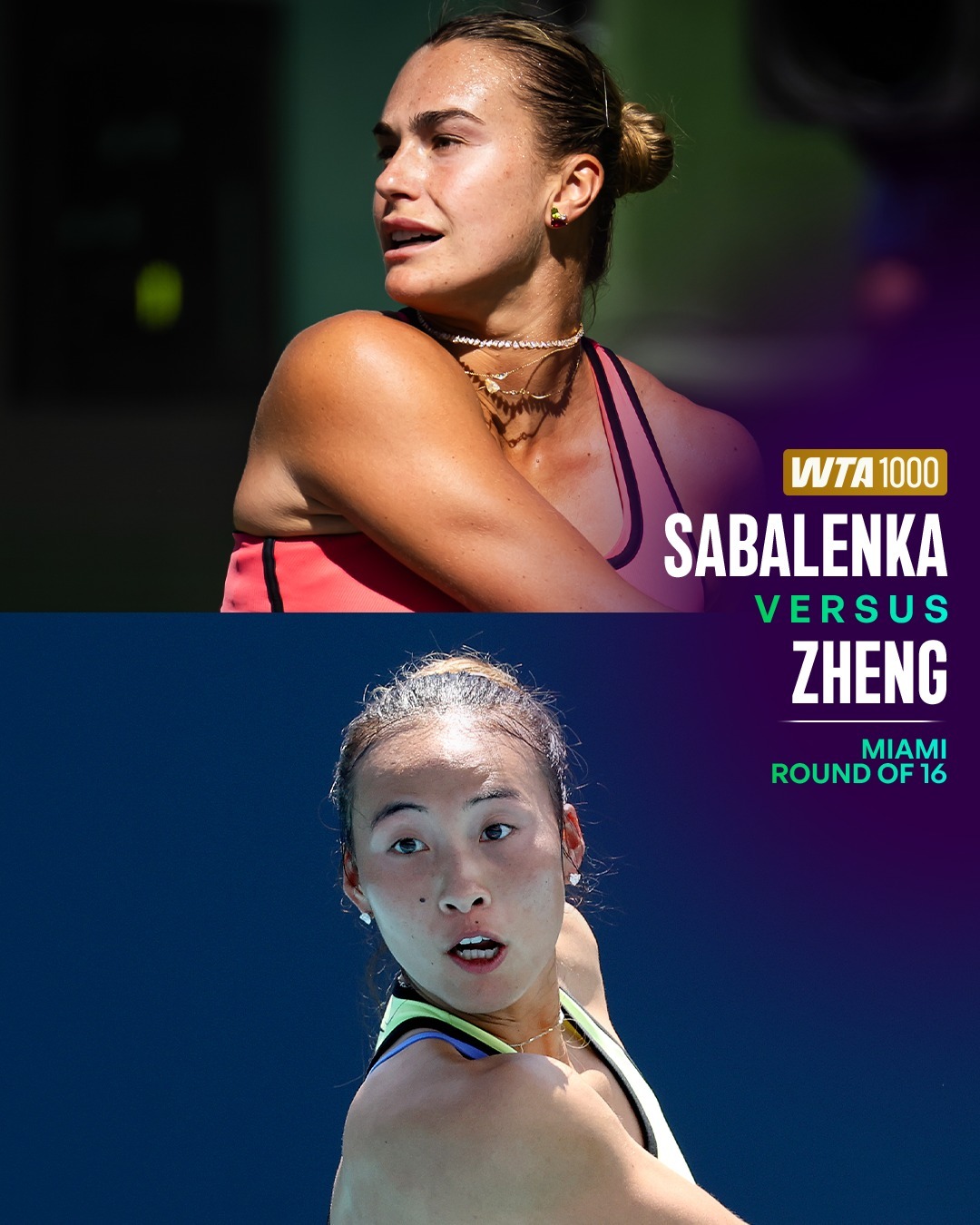 #郑钦文迈阿密0比2萨巴伦卡# WTA1000迈阿密单打第四轮，郑钦文3-6、4