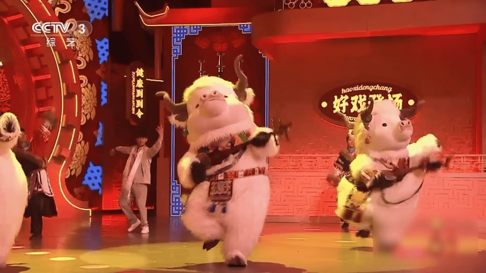 龚琳娜带了四头牛上台 这大概就是天作之合吧！当龚琳娜充满原生力量与民族灵性的嗓音