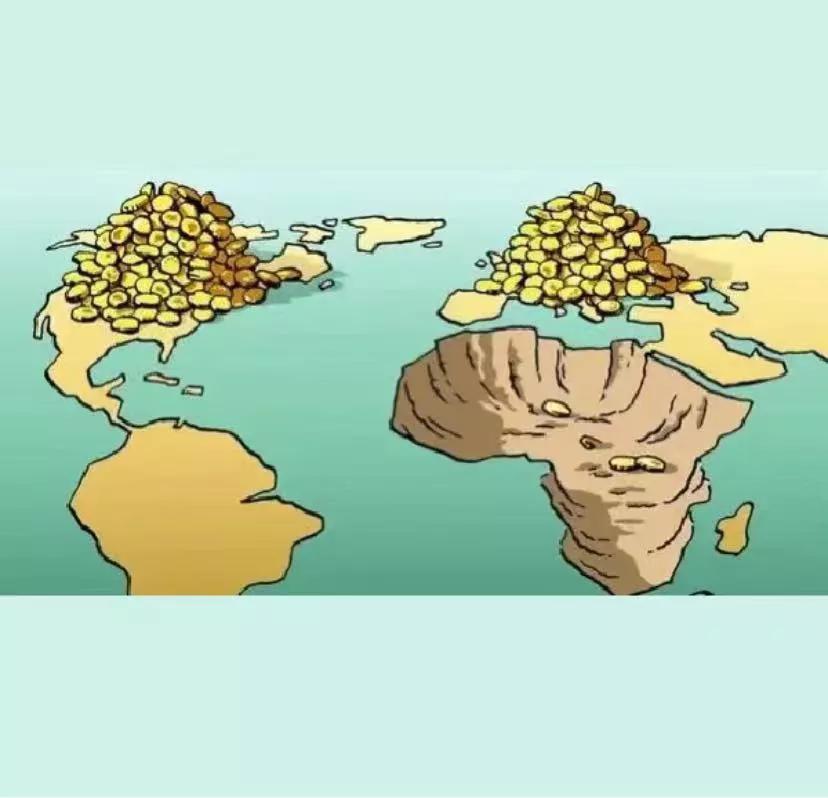 大西洋两岸财富分布图，外国讽刺漫画地图~大西洋两岸--财富分布图，外国讽刺漫画地