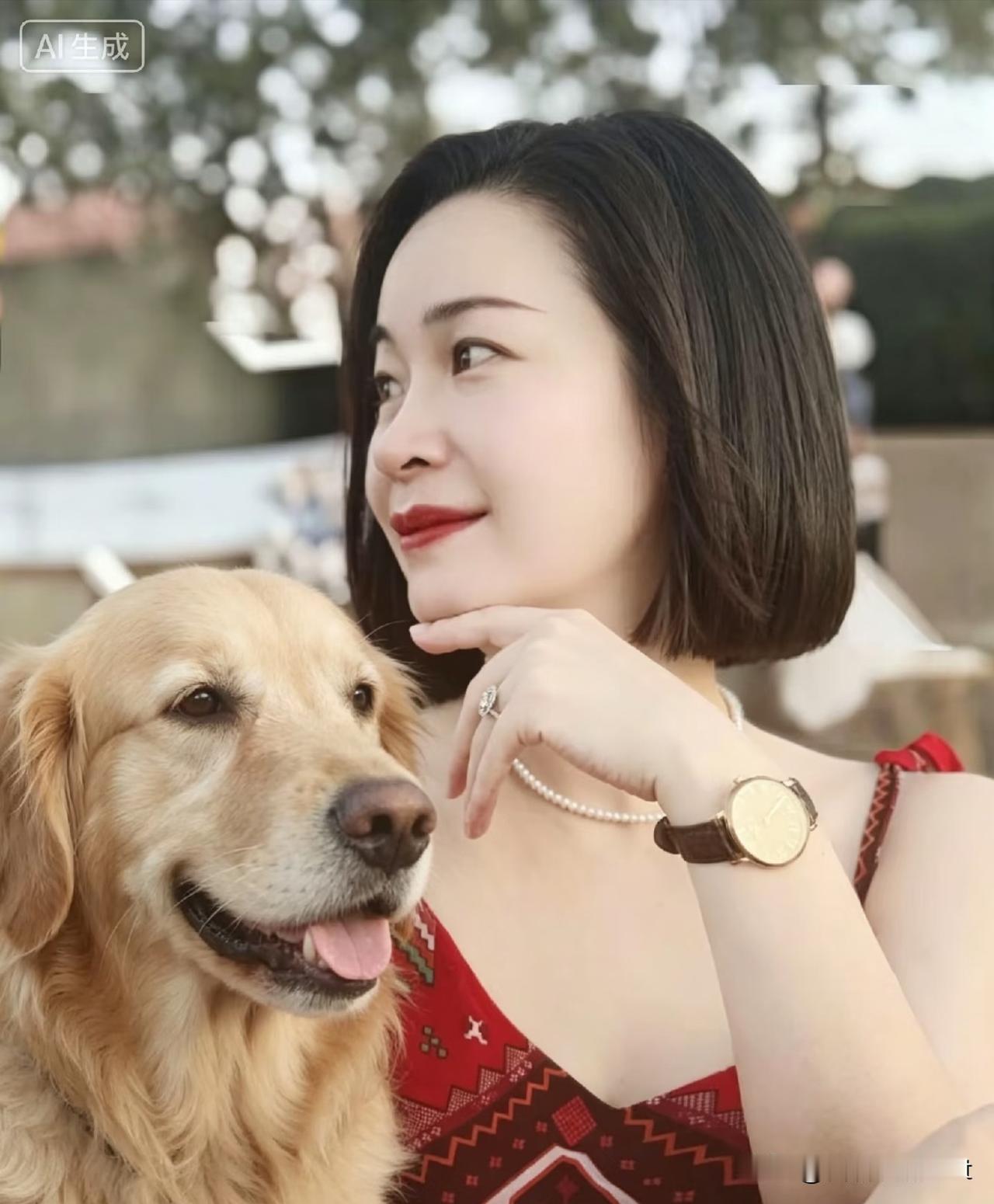 西江月·伴犬闲行
 
鬓畔风轻日暖，襟前花影微斜。
金毛偎坐意偏嘉，笑里时光慢下