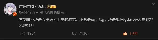 九尾在网上发言，很奇怪的文字，为什么这样？
原文：看到官宣还是心里说不上来的感觉
