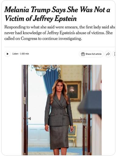 【“我从未与爱泼斯坦有任何关系……”。梅拉尼娅·特朗普与这位金融家保持距离 在白