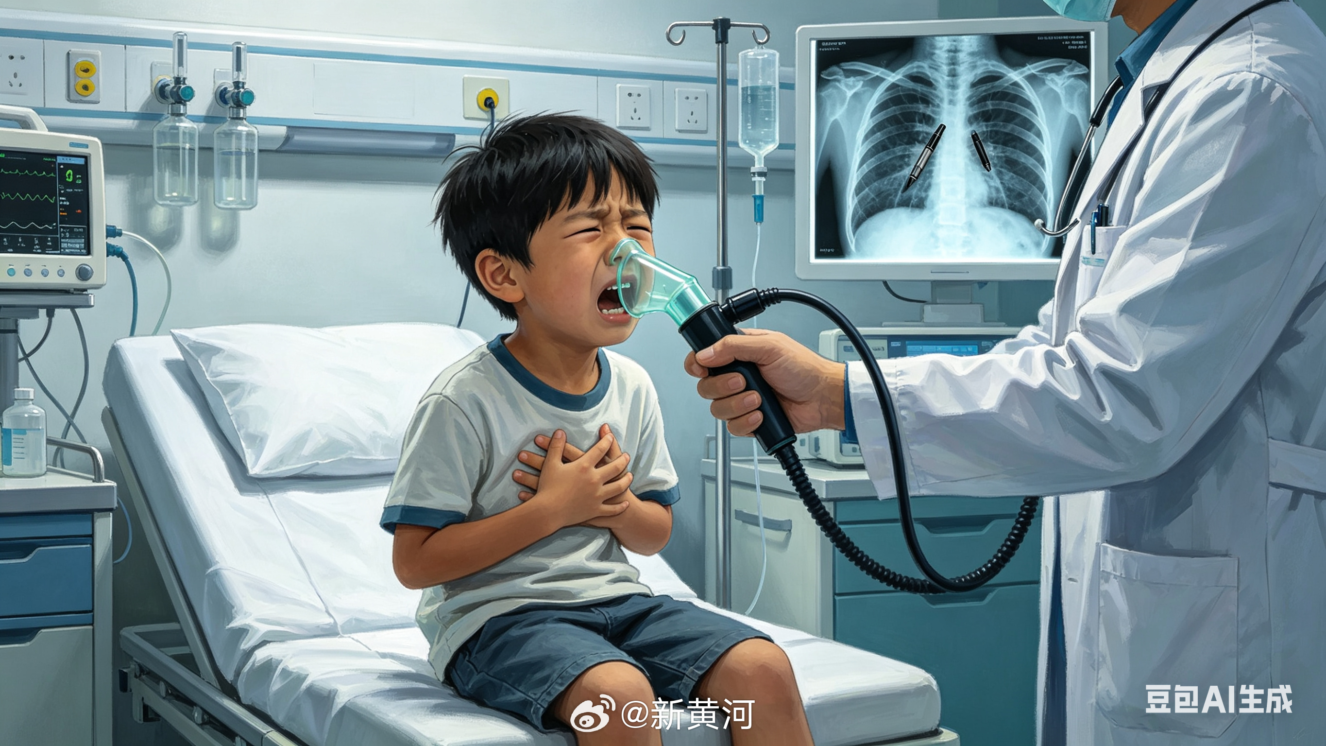 【9岁#男童将笔帽吸入肺中7小时险丧命#】近日，一名9岁男童一名从当地医院紧急转