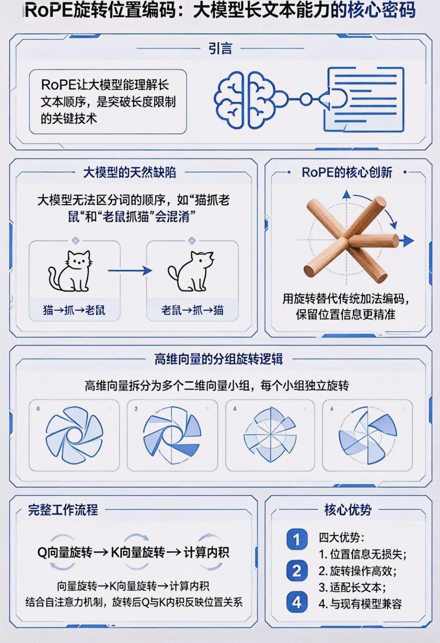 RoPE旋转位置编码通俗解读：大模型长文本能力的“导航系统”
 
RoPE 是大