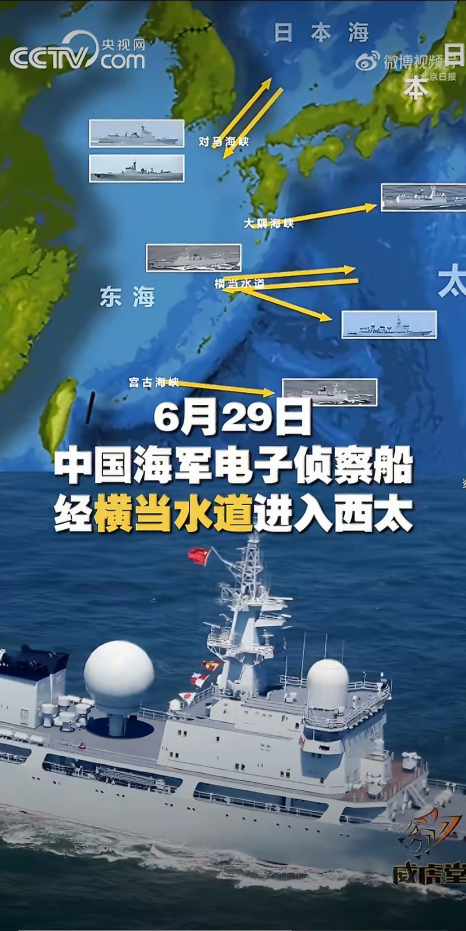 2026年6月下旬至7月初，中国海军至少7艘军舰在6天内分多批次穿越对马海峡、大