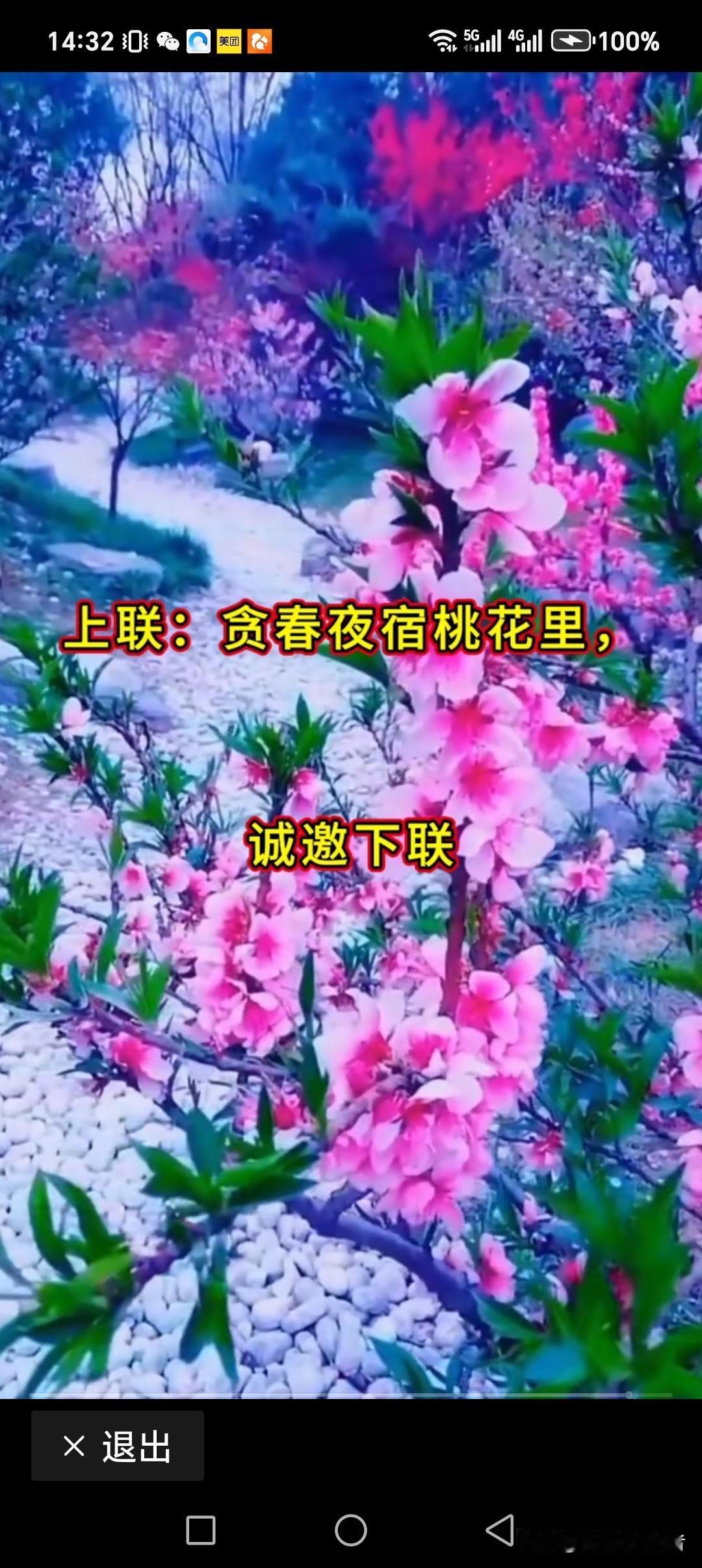 上联:贪春夜宿桃花里
下联:留连忘返杏花村