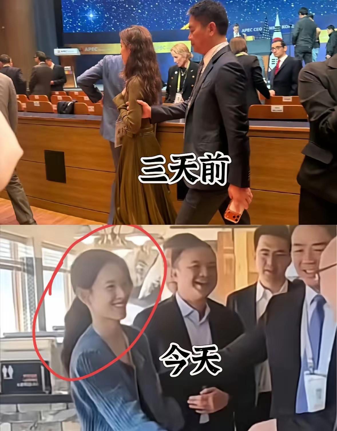 “奶茶妹妹”章泽天一下子就老实了，前几天还气场全开，走在前面，让刘强东在后面宛若