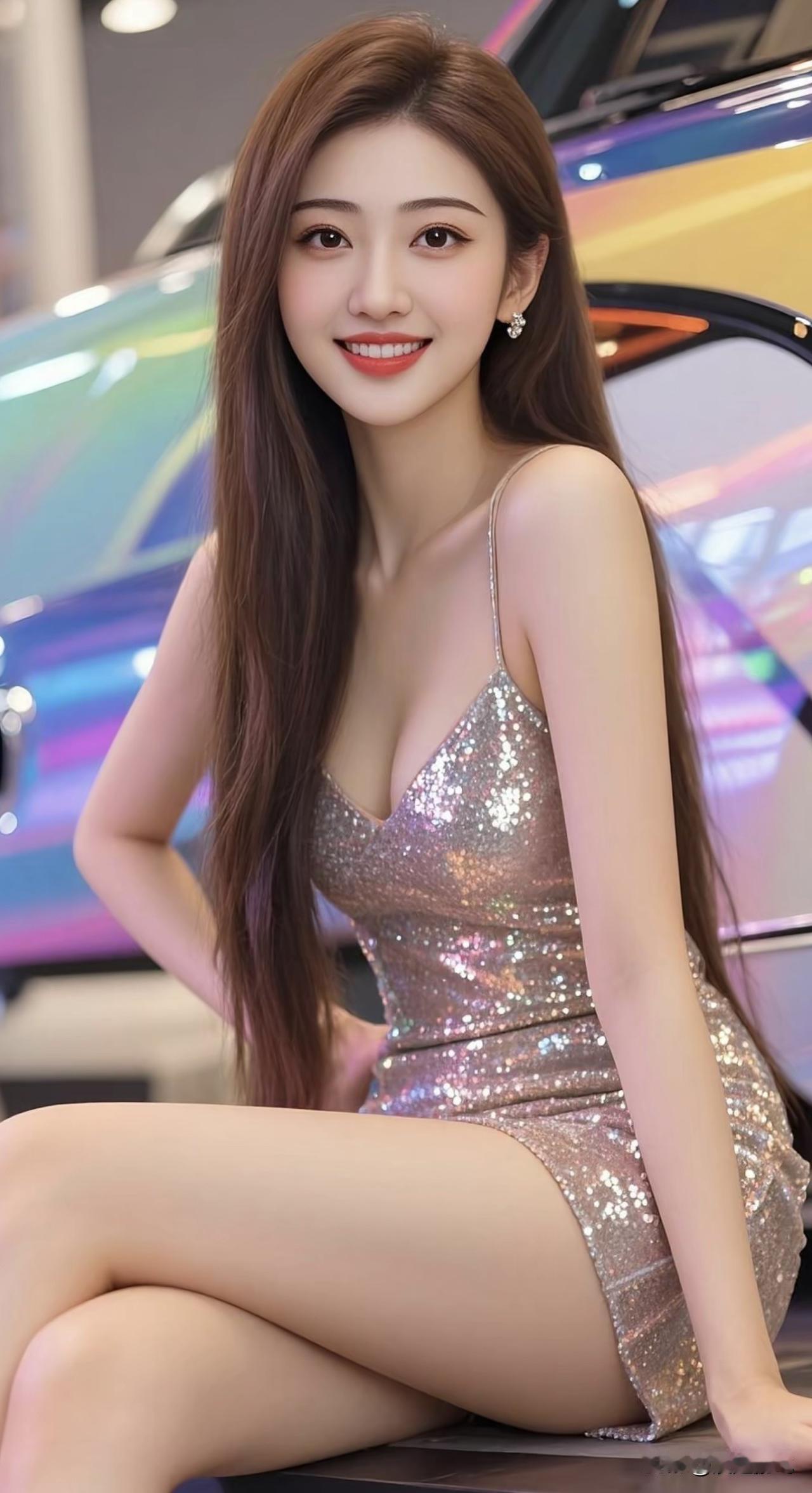闪耀的晚礼服，自信的笑容，与炫彩汽车相映成趣！💃✨无炫耀意味车模 汽车女神穿搭