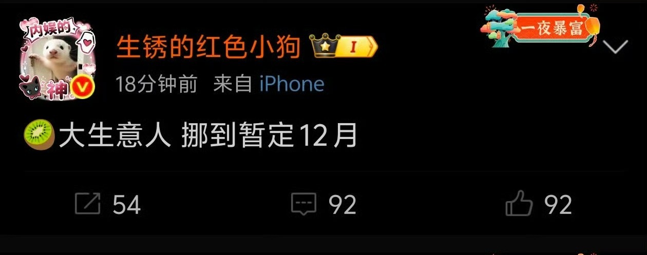 大生意人一推再推，最开始我记得说的六月，现在变十二月了 ​​​