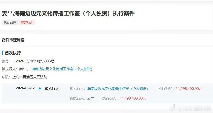 姜乘澜被执行1119万姜乘澜成被执行人据企查查APP显示，近日，姜乘澜、海南边边