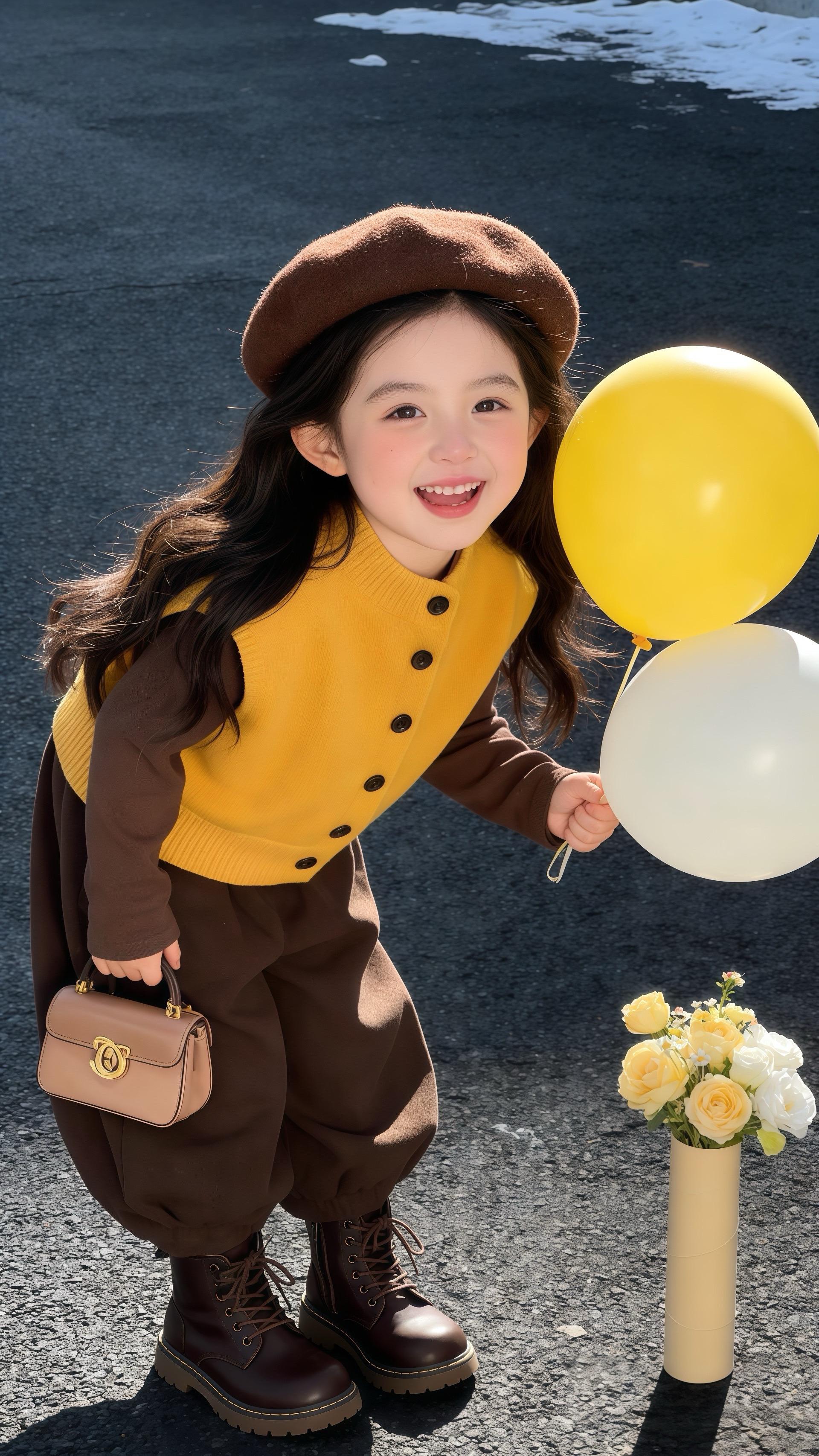 秋冬童装的氛围感被这一套拿捏了！软糯的针织马甲搭配宽松咖色裤装，深棕马...