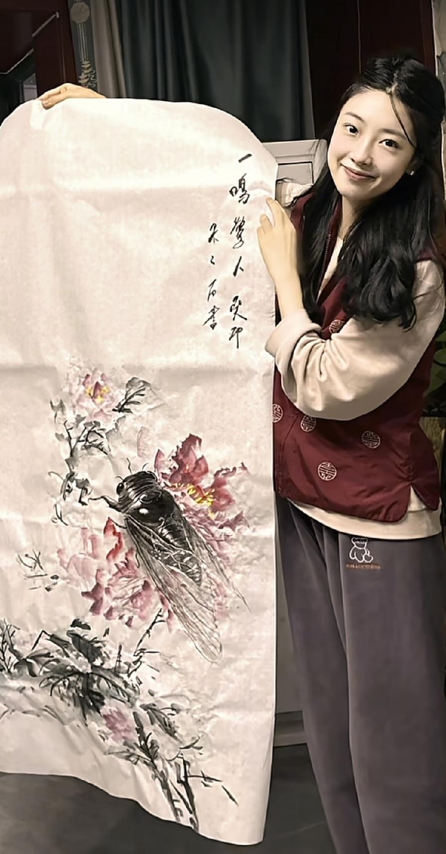 没想到，年轻漂亮的女孩这副写意画，还是有相当功力的。
