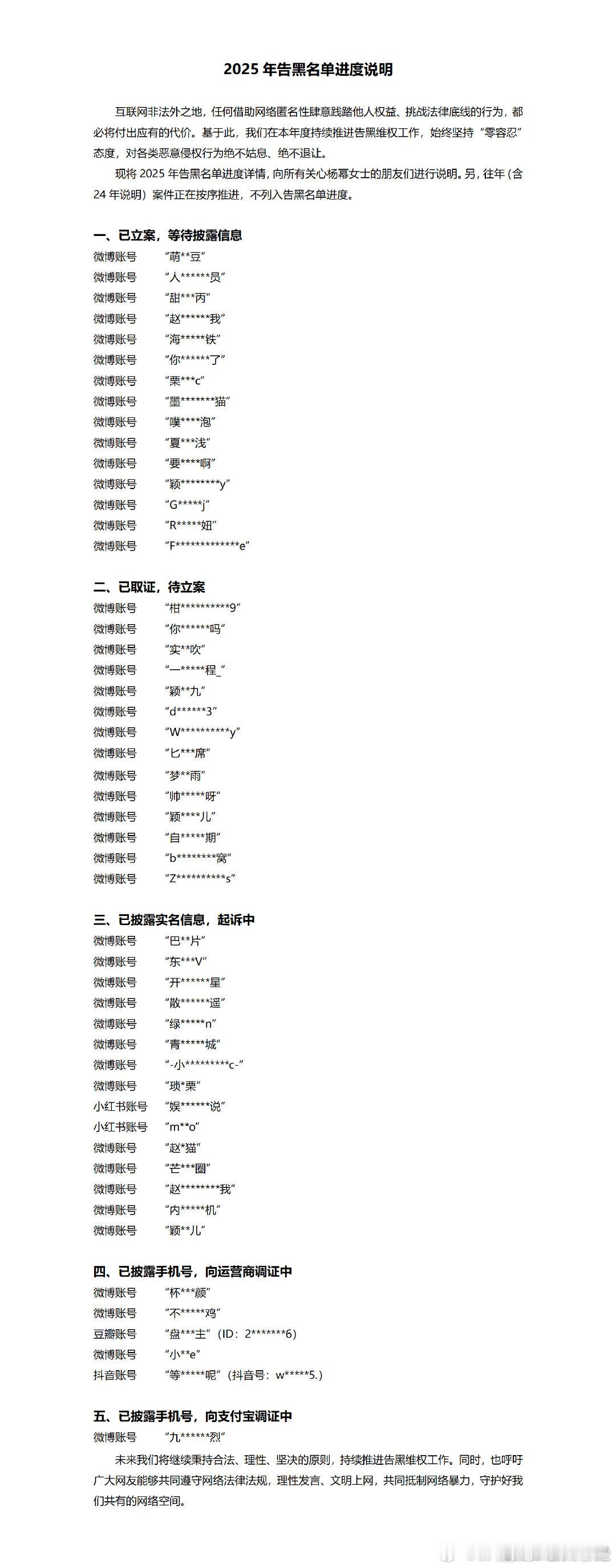 杨幂2025年告黑名单进度说明 杨幂2025年告黑名单进度说明 
