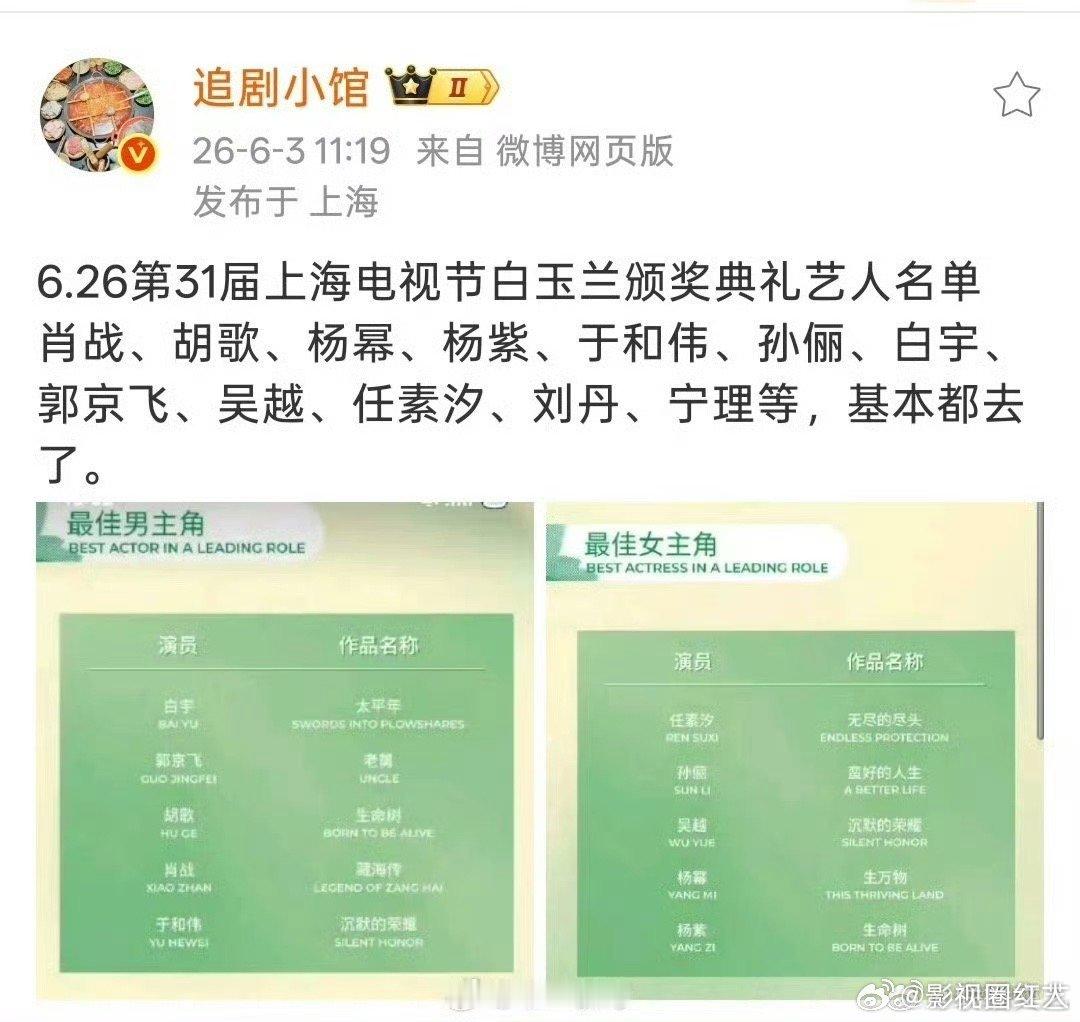 曝肖战将出席白玉兰颁奖典礼网传肖战将出席白玉兰颁奖典礼 网传肖战将出席白玉兰颁奖