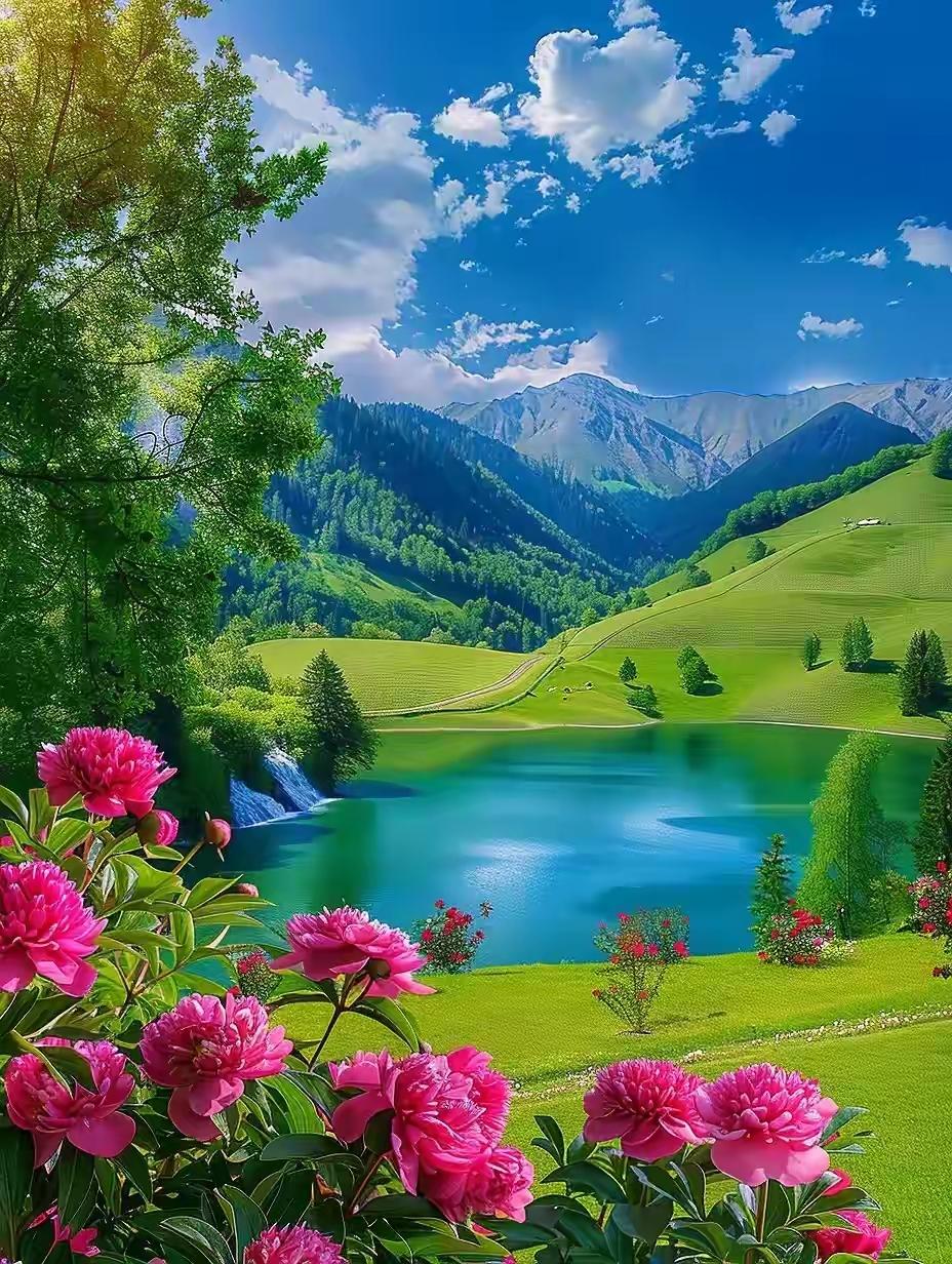 旅行中，邂逅美丽的花是常有的惊喜。雨后花园里，红玫瑰与红菊相映成趣，清新自然的画