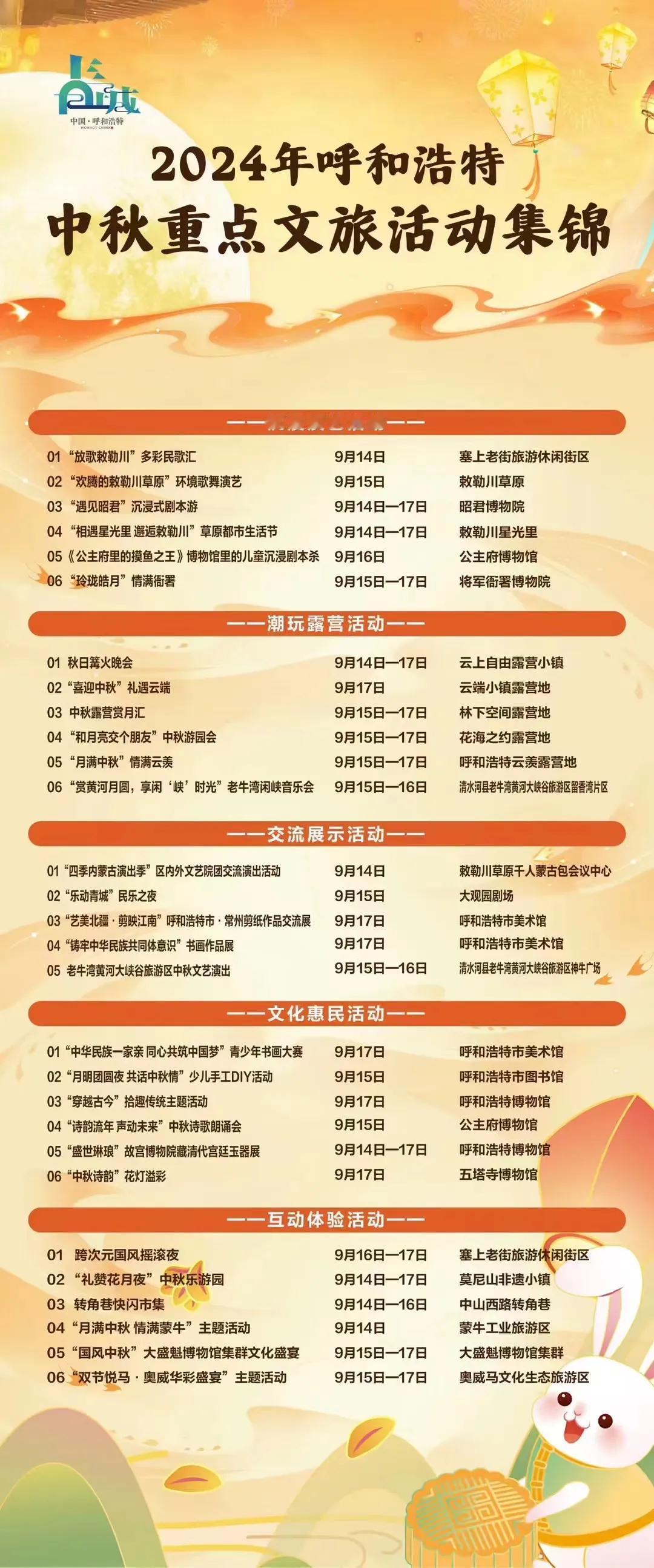 中秋节，呼和浩特的文旅活动挺多的。
如果没打算远行，就近走走也不错。
连续阴雨天