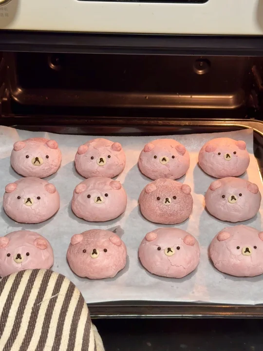 🎀520给自己做粉红小熊玫瑰豆沙酥