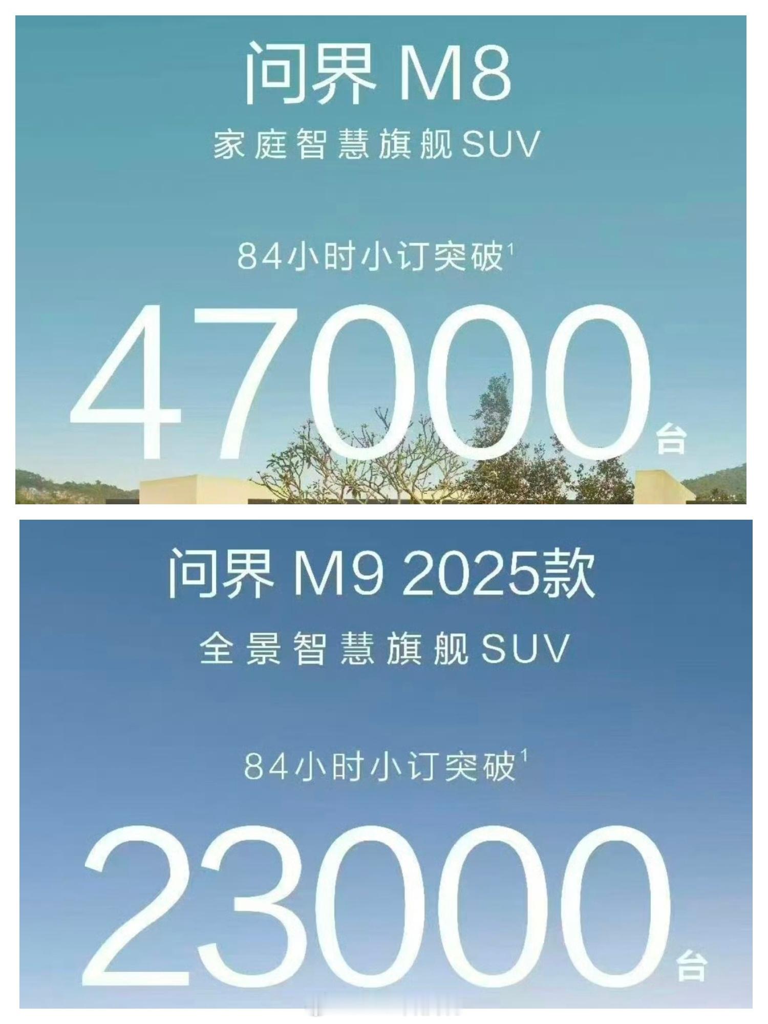 问界M8和M9最新的小订数据，M8：4.7万，M9：2.3万。几乎每一个时间段，