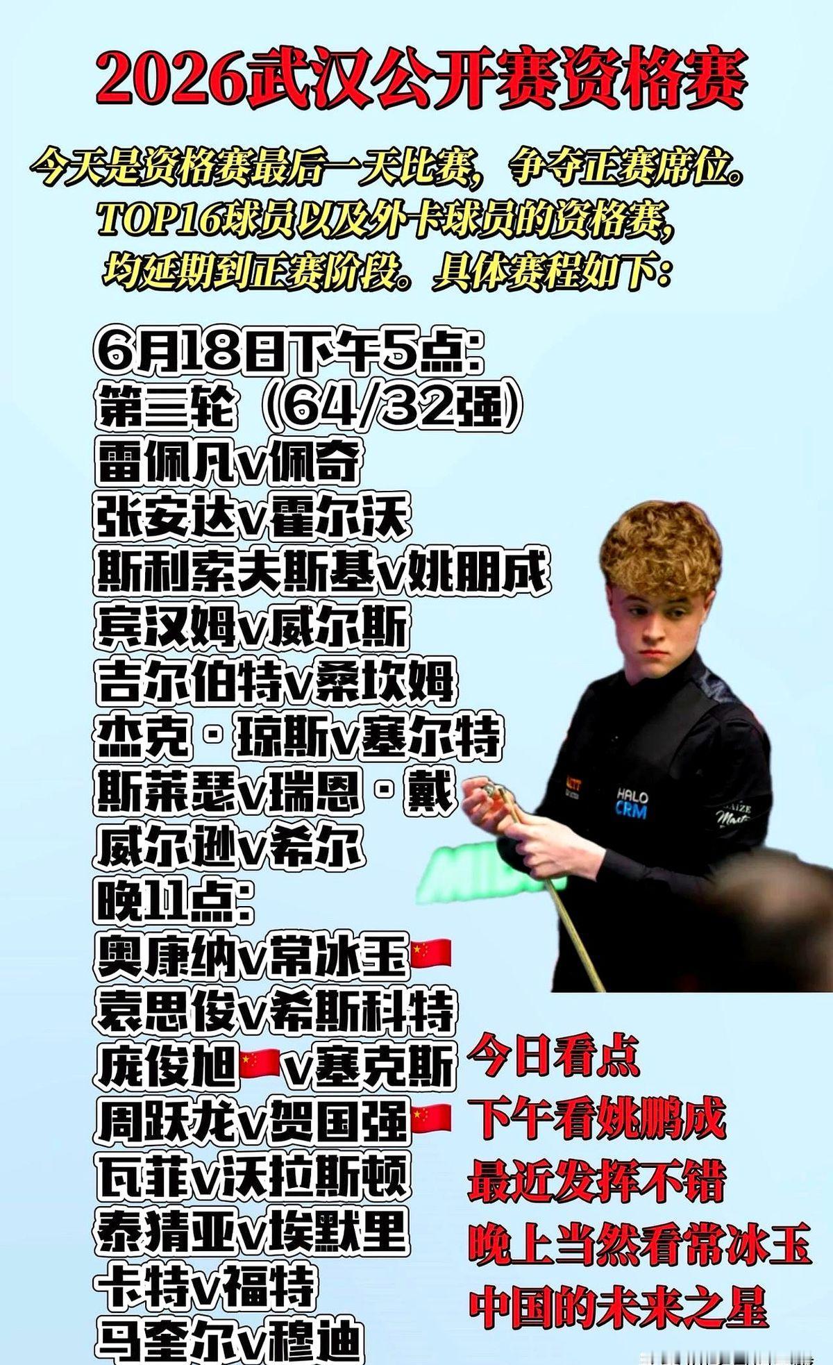 恭喜刘宏宇、常冰玉、范争一、姚朋成、贺国强晋级。
看着这帮小伙子们在武汉公开赛拼