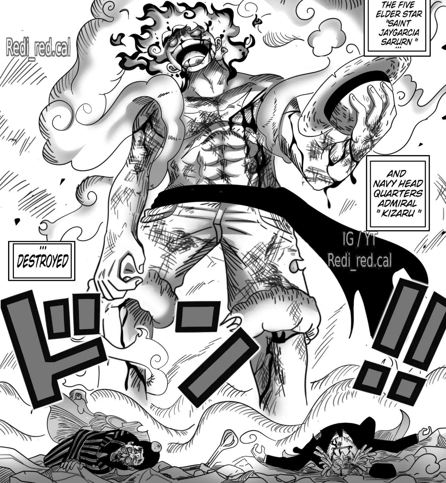 #海贼王1108话漫画# 太燃了🔥据详细情报！巨人尼卡路飞一手抓土星，一手捏住