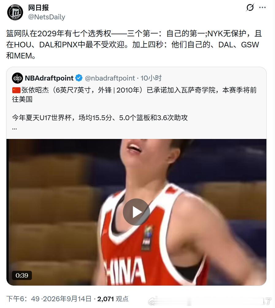 nd经典话术，看到潜力新星就开始列选秀权hhh布鲁克林篮网[超话]布鲁克林篮网篮