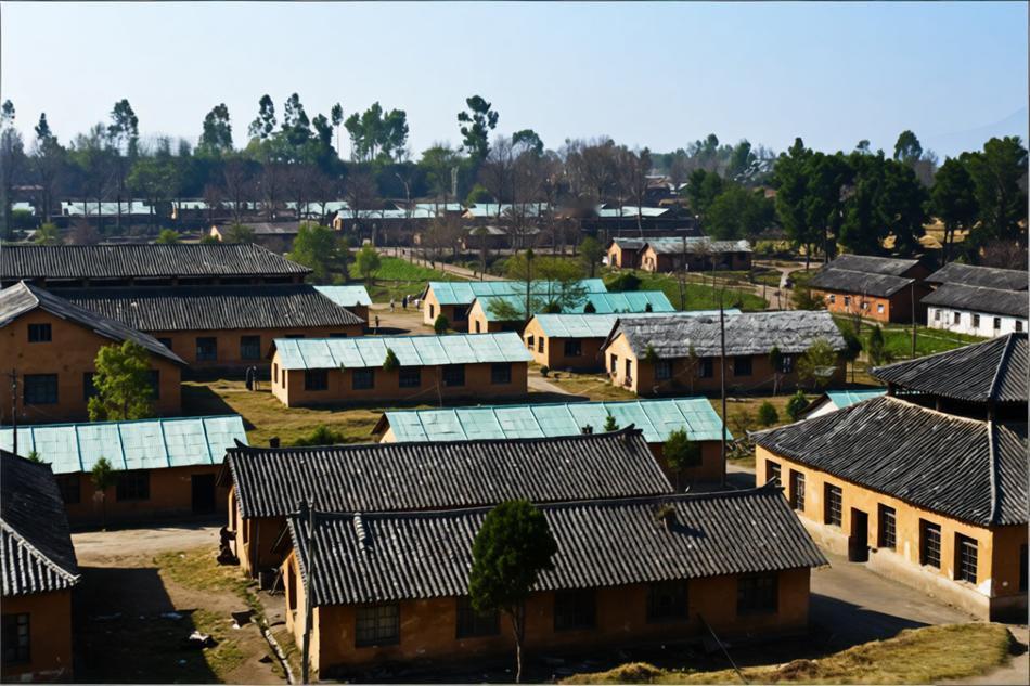 民国时期，西南联大在荒地上拓建的新校舍，从高处俯瞰，错落排布的屋舍裹着“刚毅坚卓