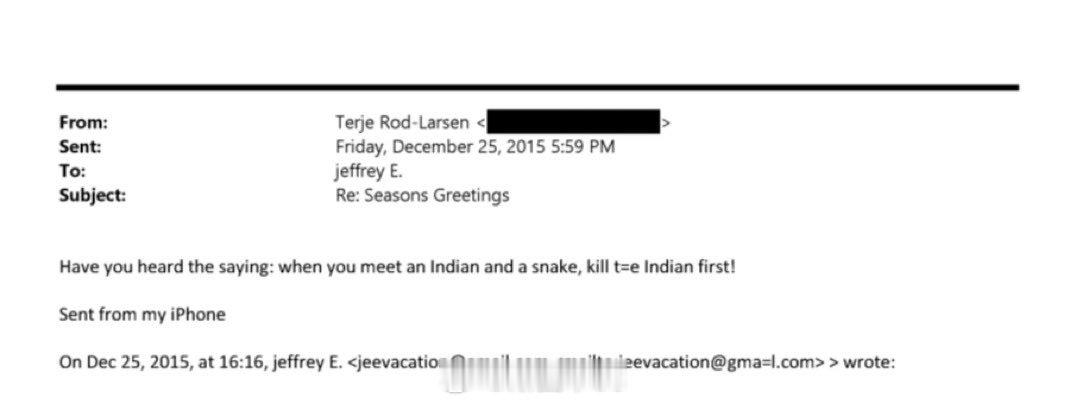 印度人是不是又要破防了爱泼斯坦曝光的材料里，挪威外交官、国际和平研究所前所长对爱