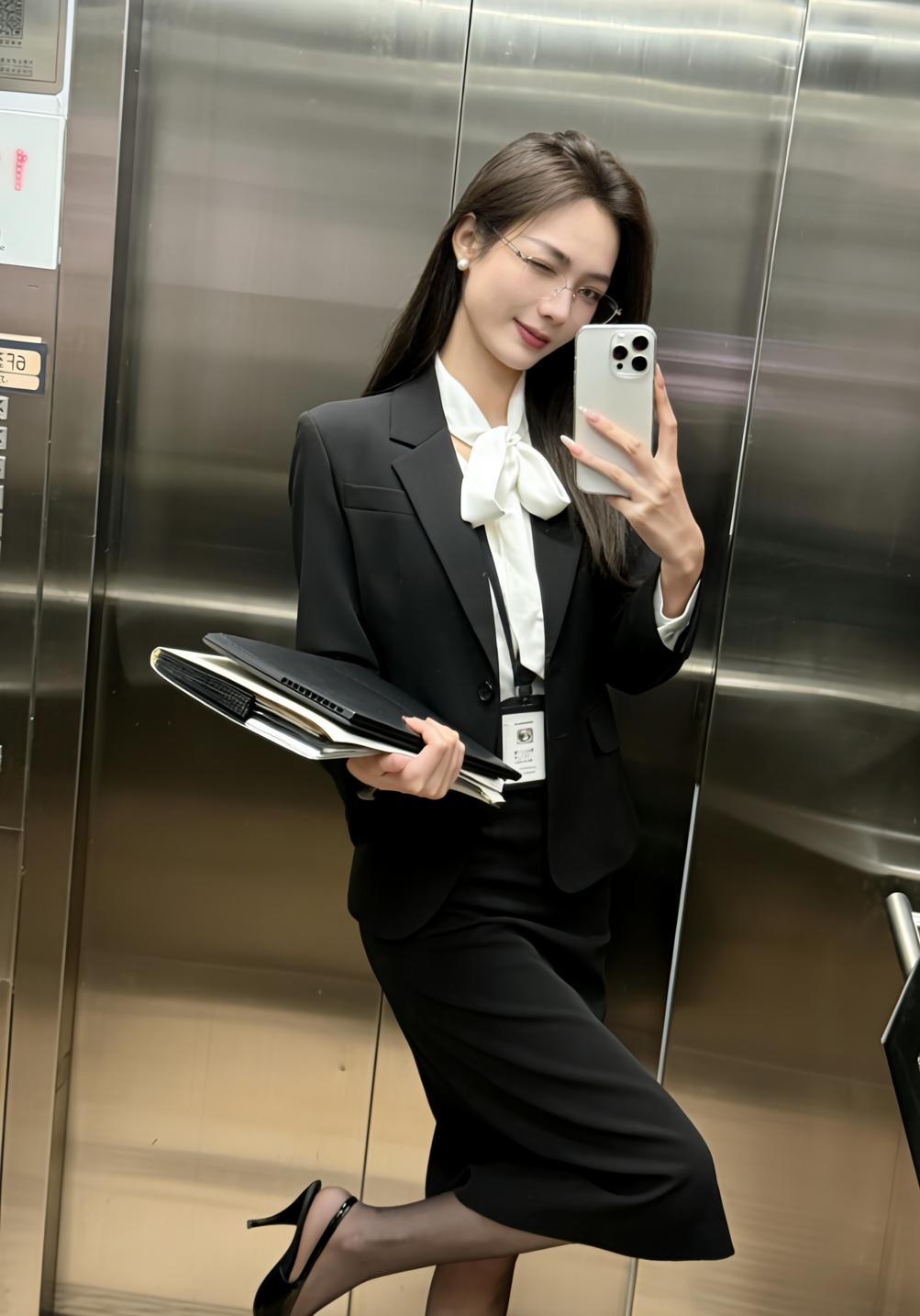 正常穿搭推荐，无不良引导。
今日穿搭推荐的是干练精致的职场风，整体以黑白经典配色