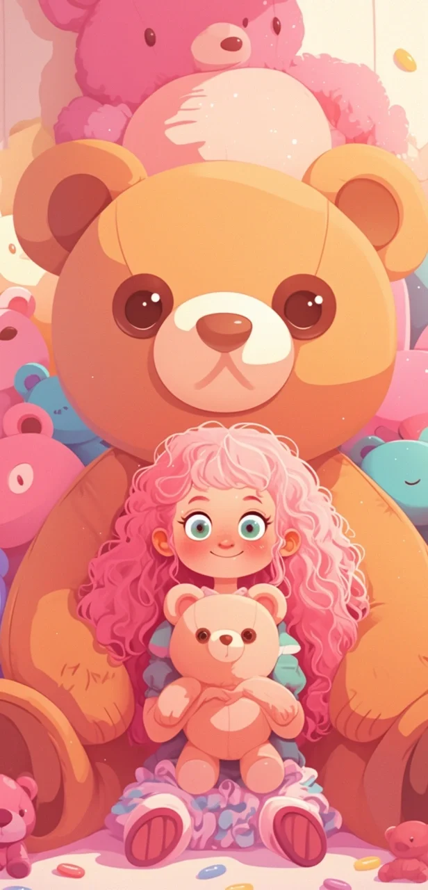 图案原创｜女孩和小熊～壁纸